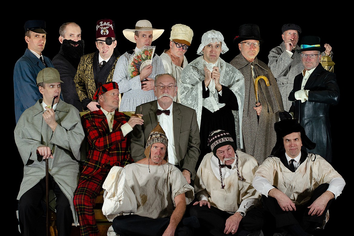 Cast of Bigfork Community Players' production "The Hound of the Baskervilles"  — Front row on floor: Scott Roskam, David Vale and Ethan Waltman