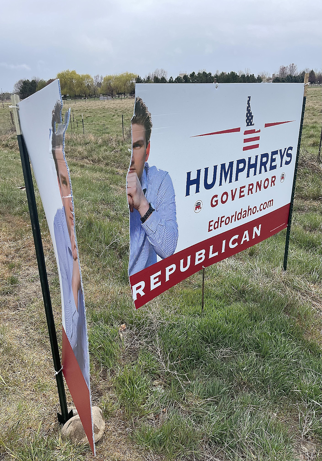 One of several signs Ed Humphreys' campaign organizers say were vandalized over the weekend in Ada County.