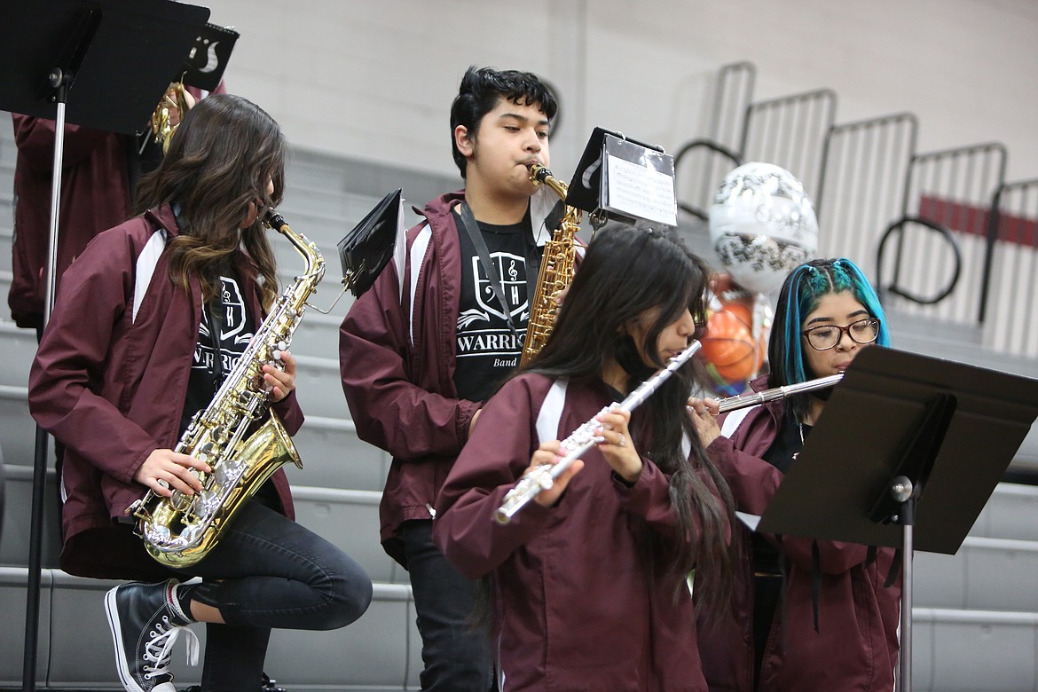 Members of the Wahluke High School pep band play during a Jan. 14 basketball game. Funding for the pep band, like other extracurricular activities, comes in part from the educational programs and operations levy.