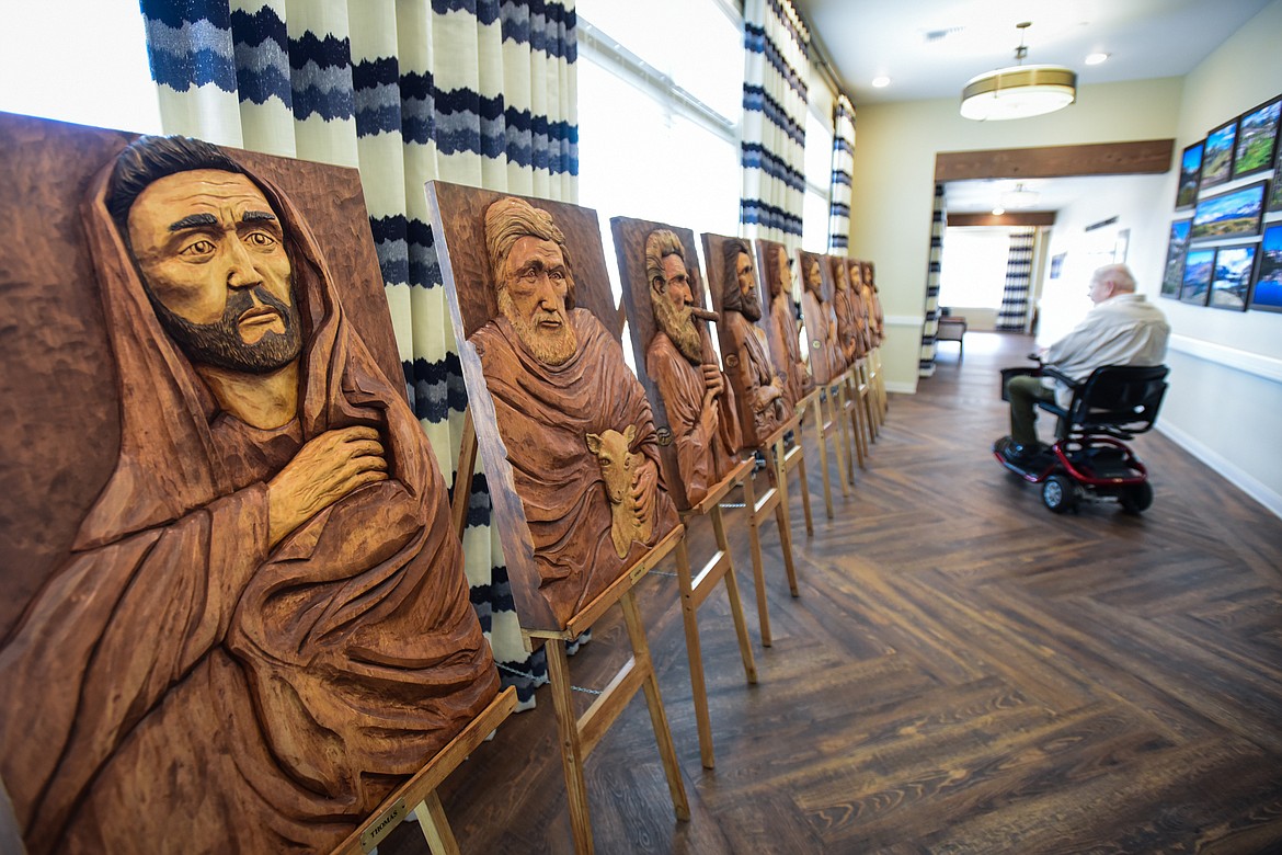 Master carver Frank Tetrault's 12 Disciples carvings at Buffalo Hill Terrace in Kalispell. (Casey Kreider/Daily Inter Lake)