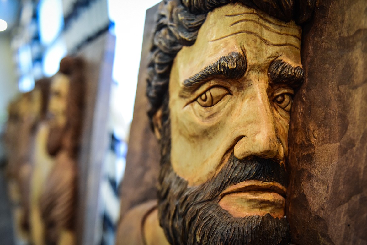 The face of the Judas carving, one of Master carver Frank Tetrault's 12 Disciples carvings at Buffalo Hill Terrace in Kalispell. (Casey Kreider/Daily Inter Lake)