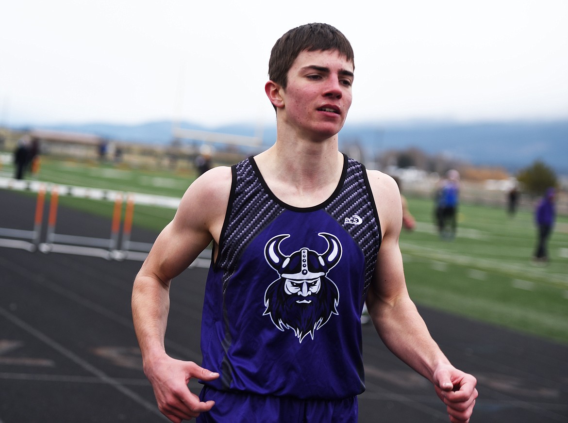 Charlo's Coyle Nagy set a personal record of 46.51 seconds in the 300 meter hurdles at the Dilly Bar Invitational in Ronan. (Scot Heisel/Lake County Leader)