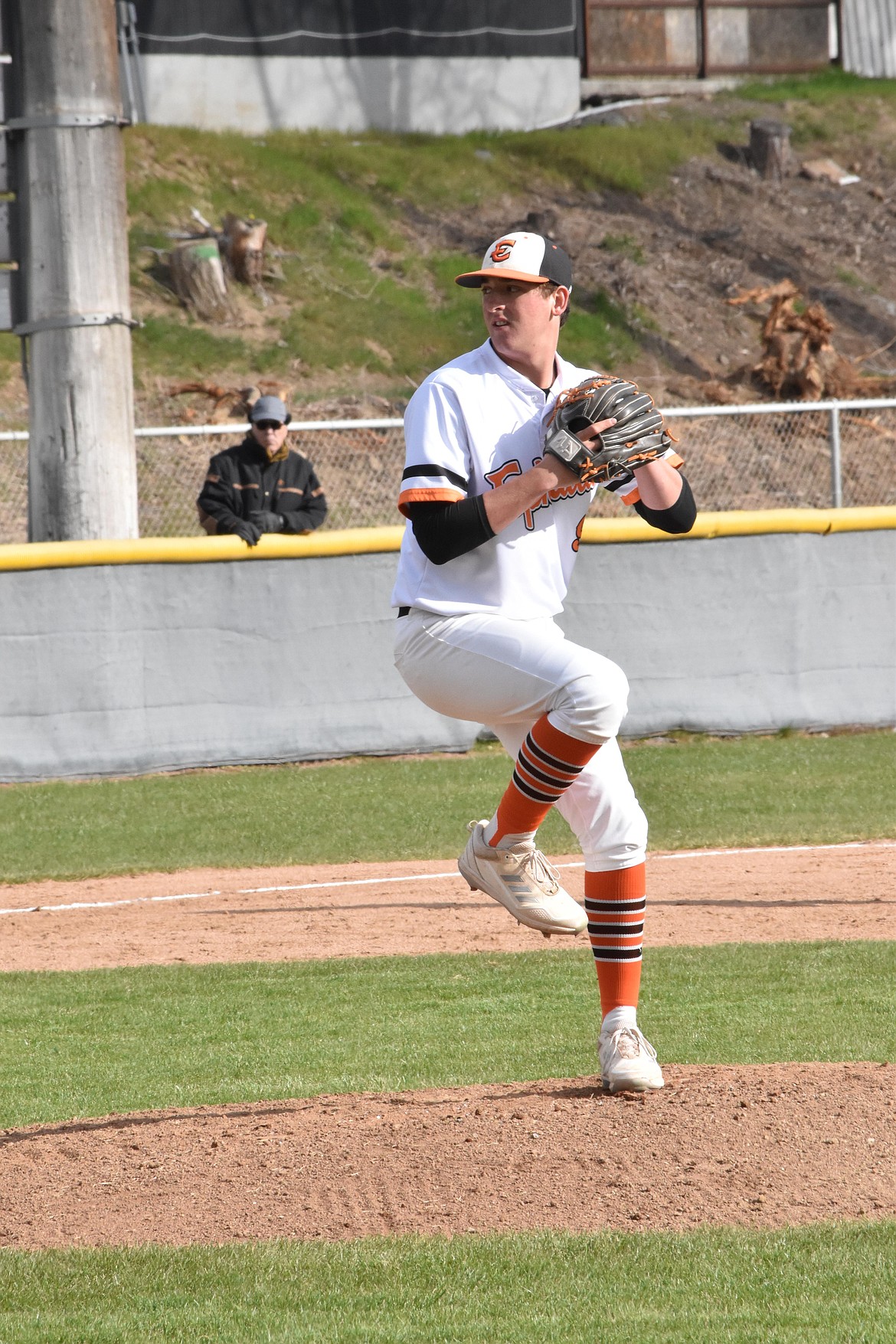 Ephrata High School senior Winston Roberts (9) pitches during the non-league matchup against West Valley (Spokane) on April 14. Ephrata won the game 5-2 in part due to Gustafson's performance on the pitcher's mound.