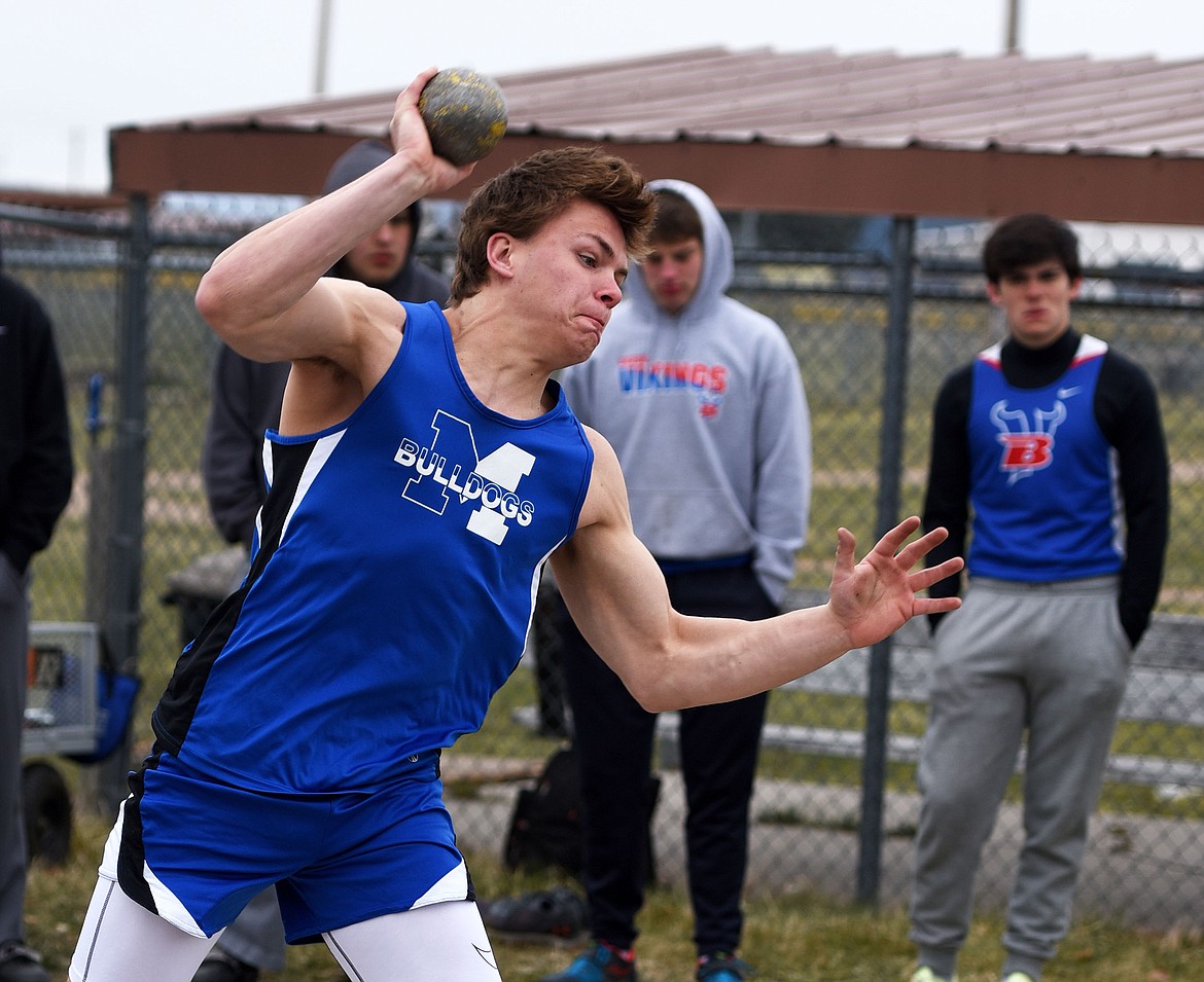 Canyon Sargent of Mission finished second in the shot put with a throw of 40 feet, 2 inches, a personal record. (Scot Heisel/Lake County Leader)