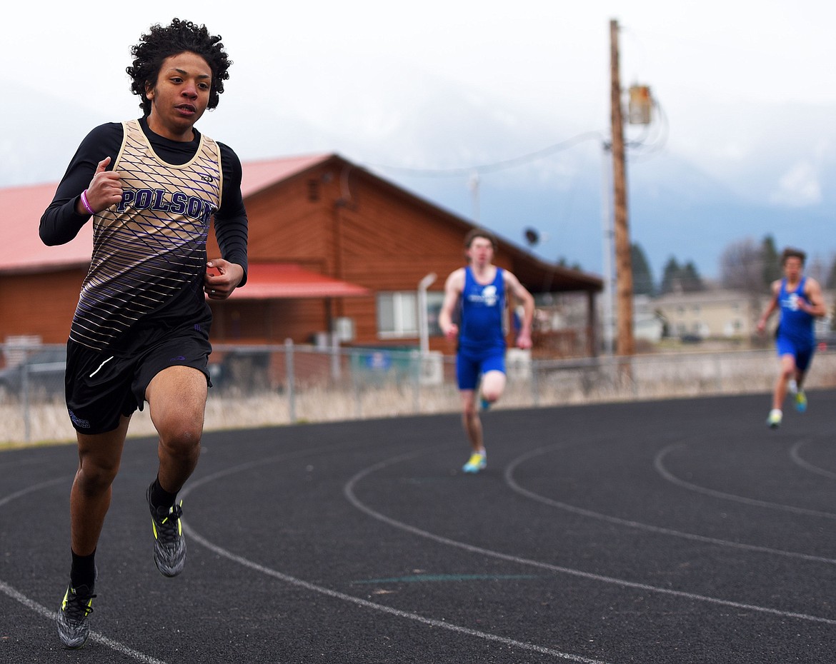 Polson's Golden Porter rounds the corner during the boys 400 meters Saturday at Ronan. (Scot Heisel/Lake County Leader)