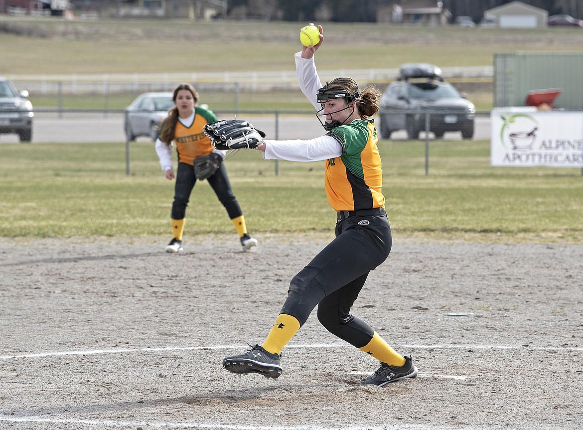 Whitefish sophomore Jude Perry pitches during a game against Thompson Falls last week in Whitefish. (Whitney England/Whitefish Pilot)