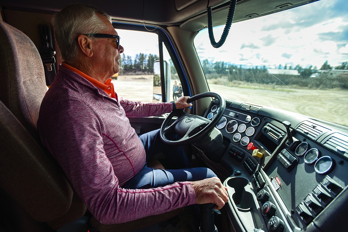 Former Flathead Valley Community College CDL student Bernard Jourdain in one of the college's 18-wheelers on Wednesday, April 20. (Casey Kreider/Daily Inter Lake)