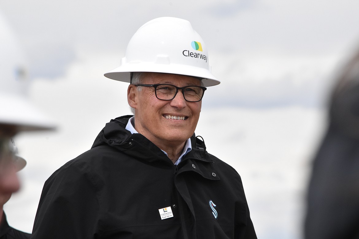 Governor Jay Inslee smiles during the Rattlesnake Wind Farm celebration on April 20 in Ritzville. Inslee said he hopes the success at the site encourages Washington residents to embrace clean energy.