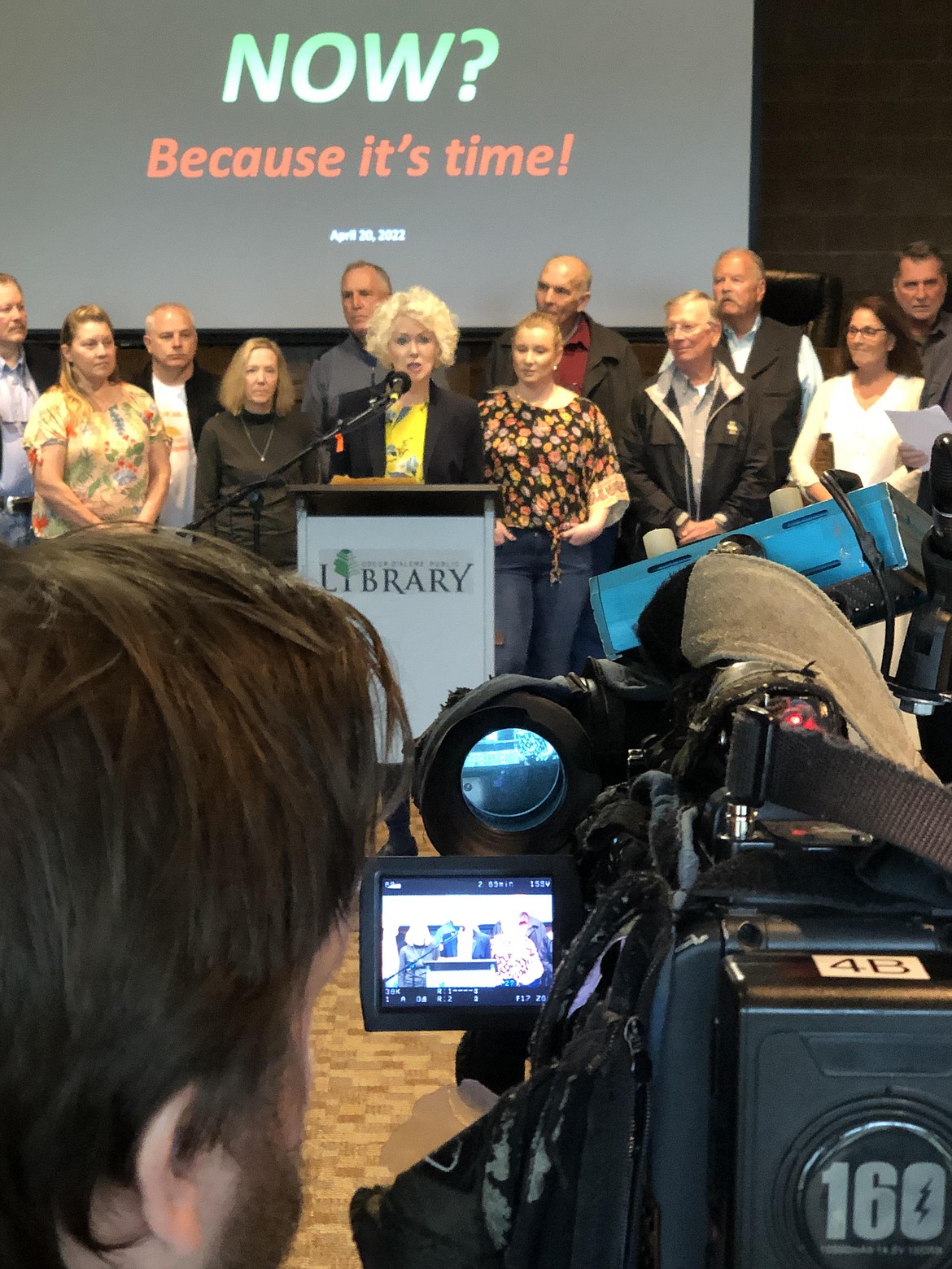 TV cameras were trained Wednesday on Sandy Patano as she announced formation of a local “big tent” Republican group. MIKE PATRICK/Press