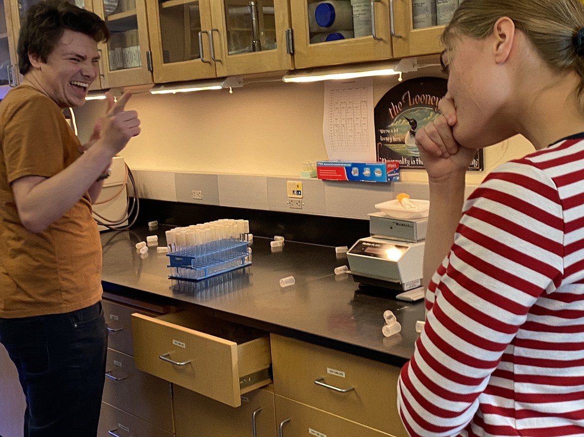 Cap Master William Auten declares his win over worthy opponent Aurora Reishus Wednesday at the Meyer Health and Sciences Building at North Idaho College.