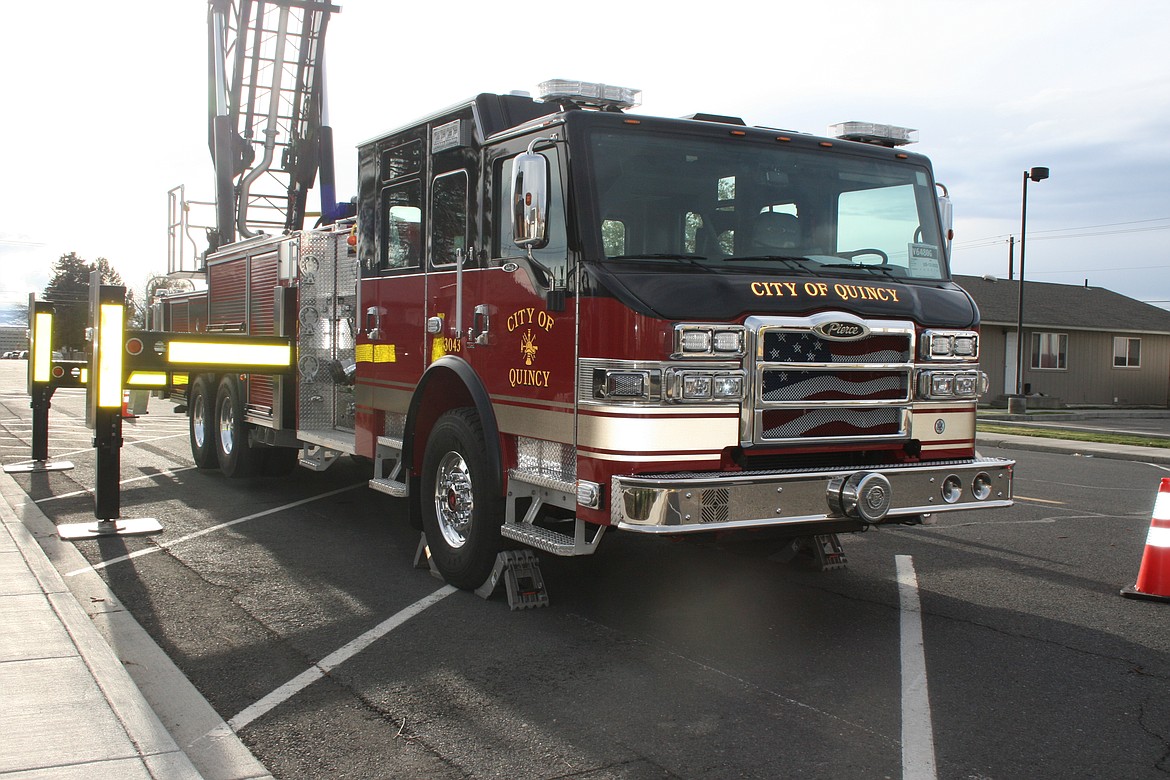 Quincy city officials put the brand-new fire truck on public display outside Quincy City Hall Tuesday.