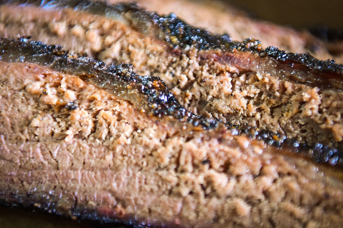 Sliced brisket inside the Arn's BBQ food truck on Wednesday, April 20. (Casey Kreider/Daily Inter Lake)