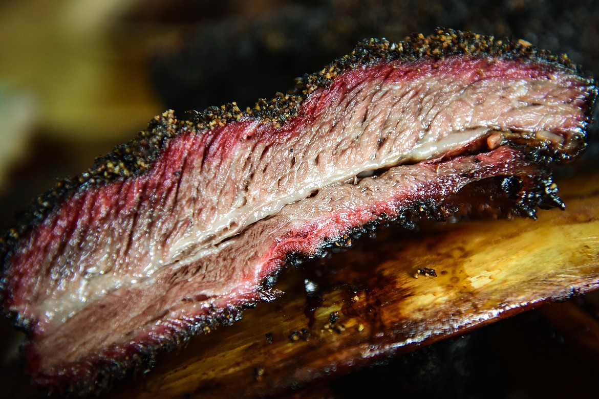 Beef short rib glistens inside the Arn's BBQ food truck in Kalispell on Wednesday, April 20. (Casey Kreider/Daily Inter Lake)