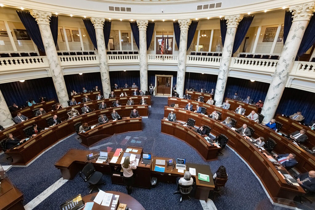 The House of Representatives, which has had a Republican supermajority for more than 60 years, in session at the Idaho Capitol on April 6, 2021.