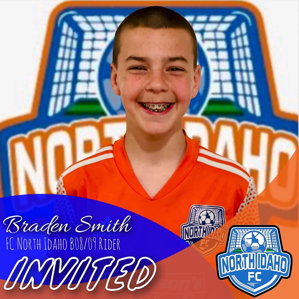 Courtesy photo
Braden Smith, a member of the the FC North Idaho B08/09 Rider team and Idaho 2009 ODP team, has been invited to the US Youth Soccer ODP summer event being held in Salt Lake City this summer. For this event, each state has selected its top players from each age group to attend, represent, and compete. Braden will head to the Real Salt Lake City Training Academy in July to compete against some of the top players in hopes to earn his way to Florida.