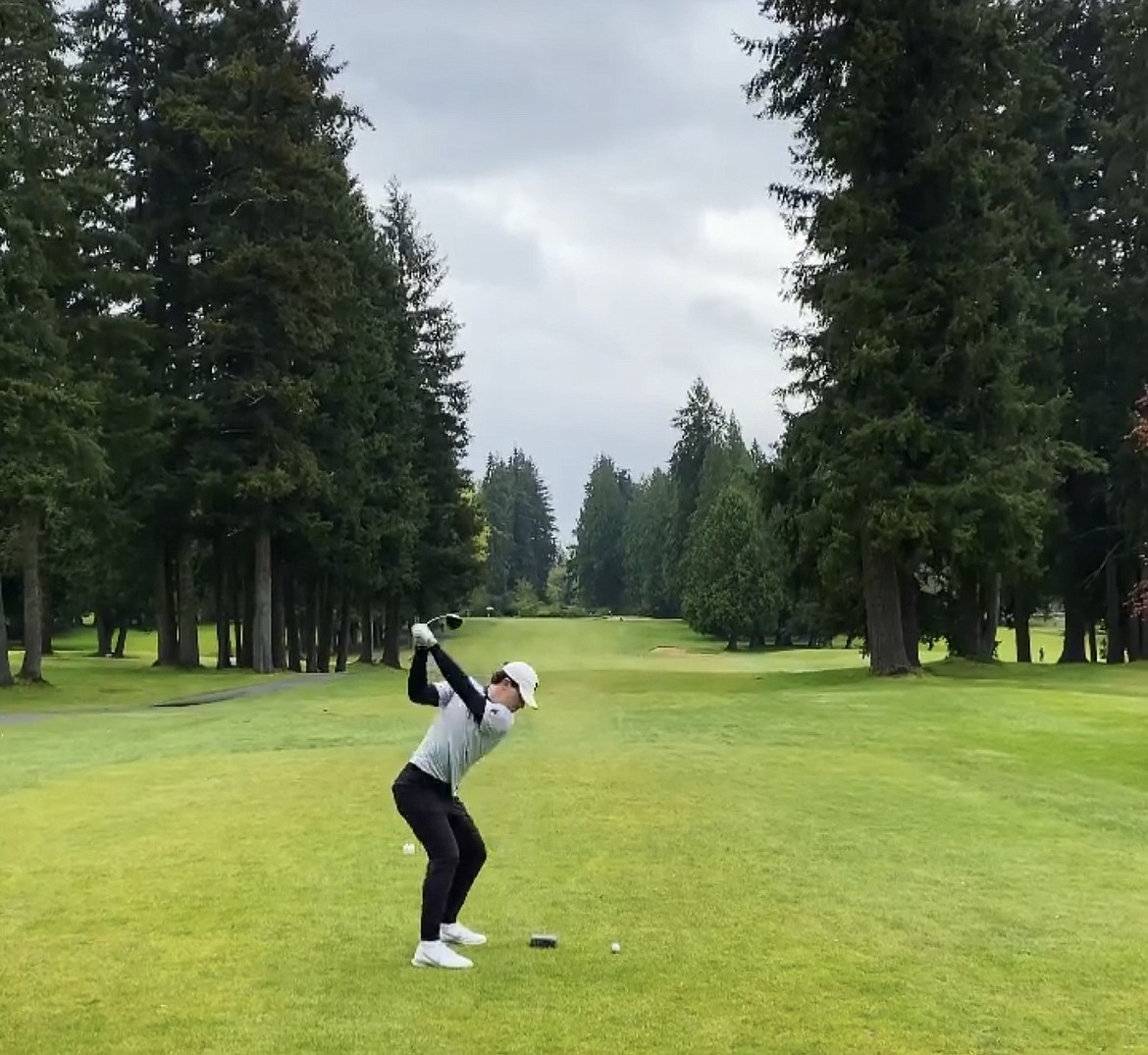 Photo courtesy of RUSSELL GROVE
James Swan of North Idaho College hits a tee shot during a Northwest Athletic Conference league match at Bellevue Golf Course in Bellevue, Wash.