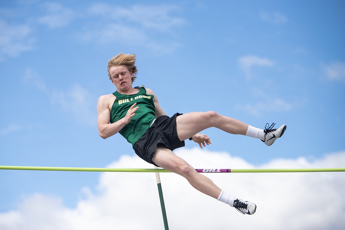 Whitefish's Cole Cameron clears the mark while competing in the pole vault event at the Iceberg Invite on Saturday. (JP Edge photo)