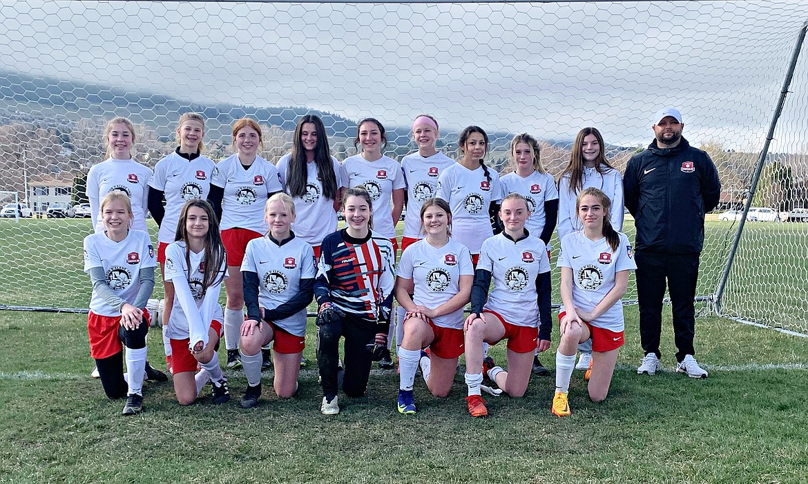Courtesy photo
The Thorns North FC 08 Girls Red soccer team traveled to Missoula, Mont., this past weekend. In TNFC's first game they beat HYSA G08 Blue 6-0. Avery Lathen had 2 goals and one assist, Alyvia Morris had one goal and one assist. Hailoh Whipple, Kambrya Powers and Allison Carrico each had goals. Isabella Grimmett, Kamryn Kirk and Cameron Fischer each had assists. Their second game was against Billings United G08 the Thorns won 1-0. Avery Lathen scored the lone goal. In game three, TNFC beat the Missoula Strikers GU14 3-1. Allison Carrico had two out of the three goals while Kambrya Powers scored the other goal. Cameron Fischer and Avery Lathen each had assists. Macy Walters defended the goal for all 3 games. In the front row from left are Avery Lathen, Isabella Grimmett, Hailoh Whipple, Macy Walters, Avery Wright, Cameron Fischer and Sloan Waddell; and back row from left, Izzy Entzi, Ella Pearson, Alisa Grantham, Kambrya Powers, Alyvia Morris, Nora Ryan, Allison Carrico, Kamryn Kirk, Adysen Robinson and coach Matt Ruchti.