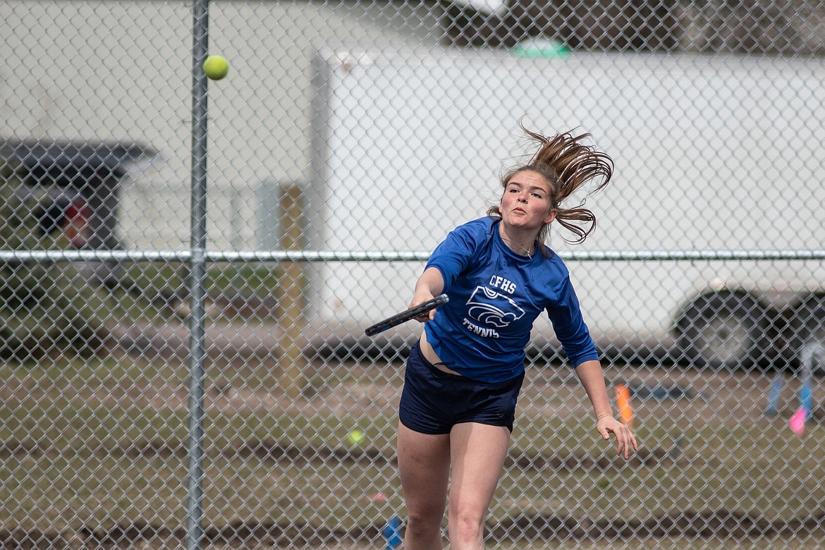 Grace Gedlaman with a serve against Polson (JP Edge photo)