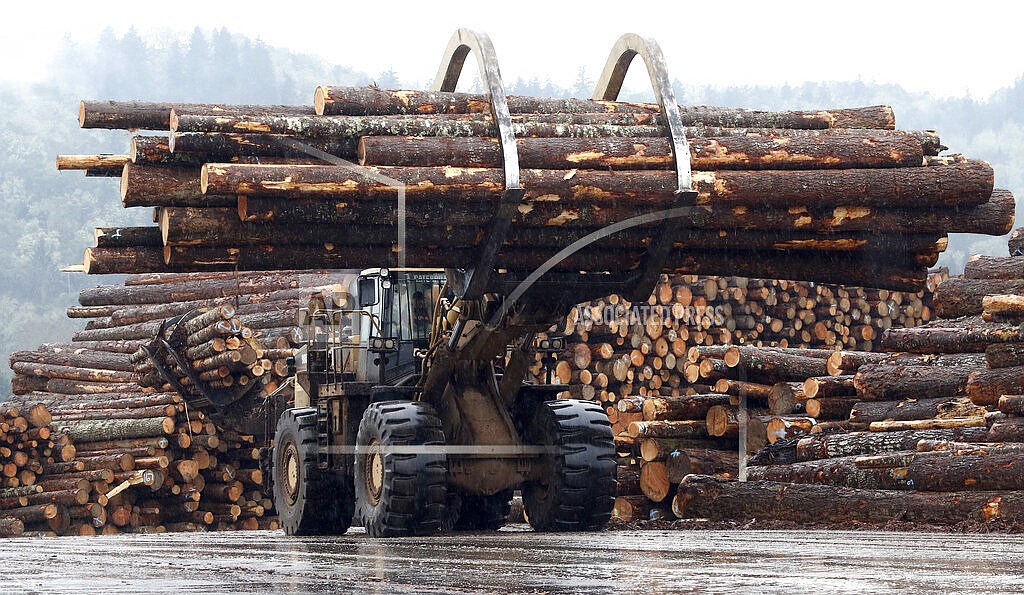 In this Feb. 26, 2015 photo, a front end log loader transports logs at Swanson Group Manufacturing in Roseburg, Ore. The Oregon Court of Appeals on Wednesday, April 27, 2022, overturned a $1.1 billion verdict against the state over its forest management practices, the latest development in a decades-long dispute over the best use of vast tracts of forestland that cover much of the state's rural areas. (Michael Sullivan/The News-Review via AP, File)