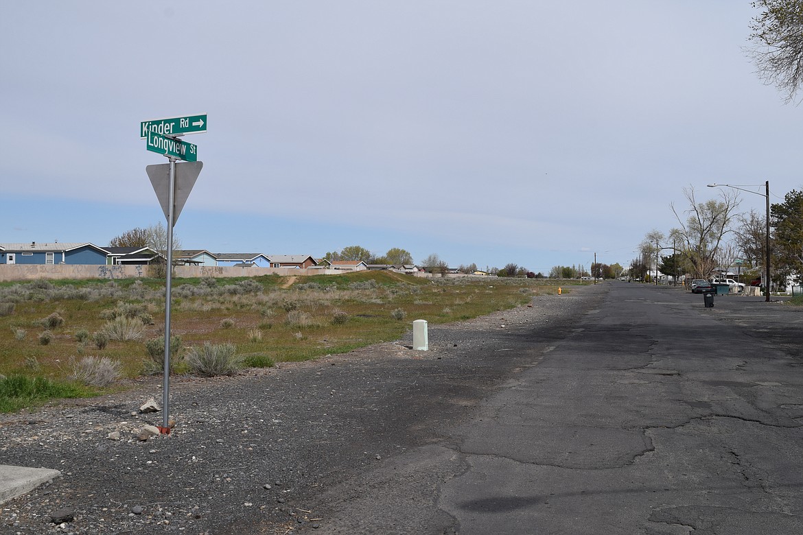 The intersection of Kinder Road NE and Longview Street NE in north Moses Lake. The city has awarded a $2.9 million contract to rebuild the streets, which will also include sidewalks and a new water main.