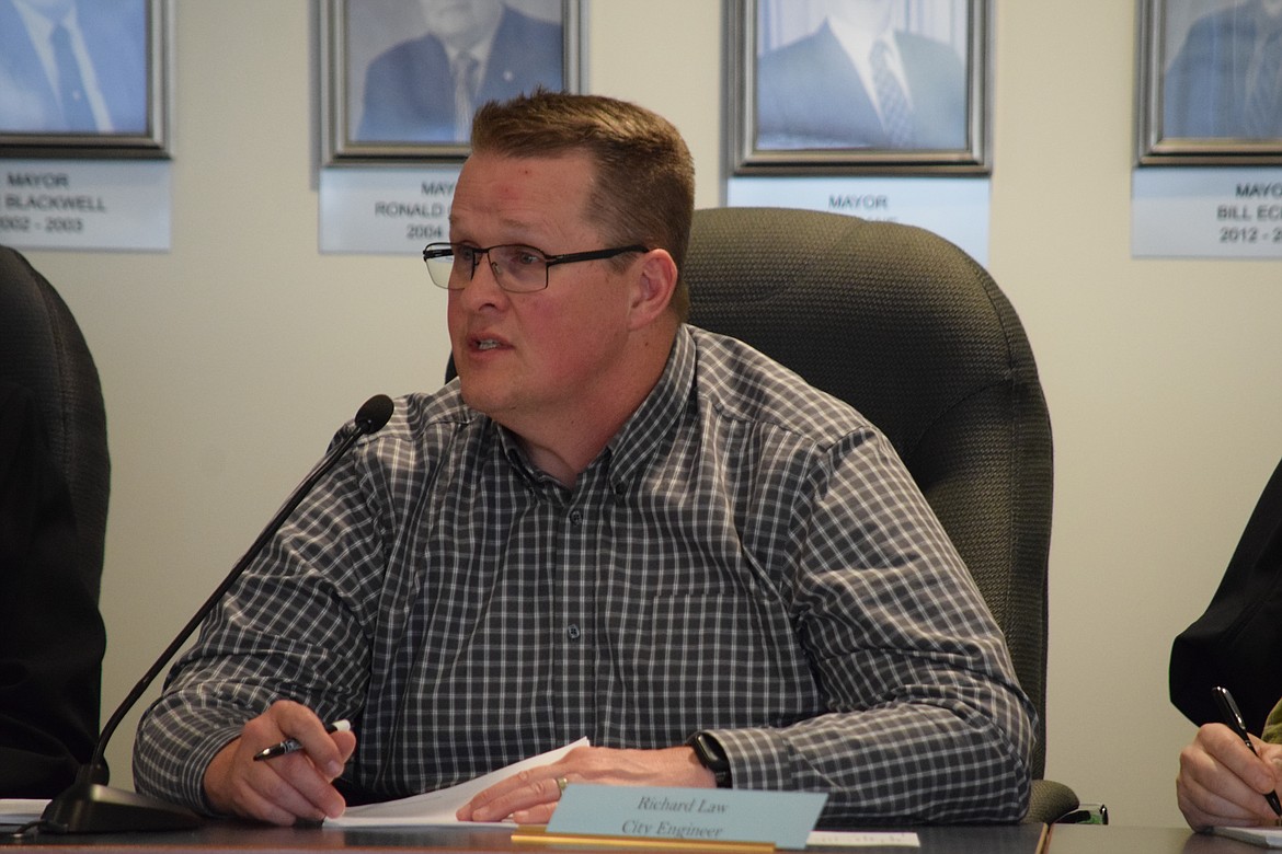 Moses Lake City Engineer Richard Law speaking at Tuesday’s city council meeting in which council members approved a project to upgrade city streets.