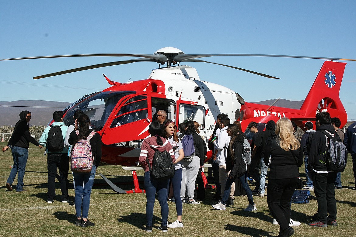 An air ambulance displayed during the Outdoor Career Fair at Wahluke High School last Friday. With results looking promising for a levy to support operations at the Wahluke School District, it is likely the district will be able to continue a variety of extracurricular activities and events for students.