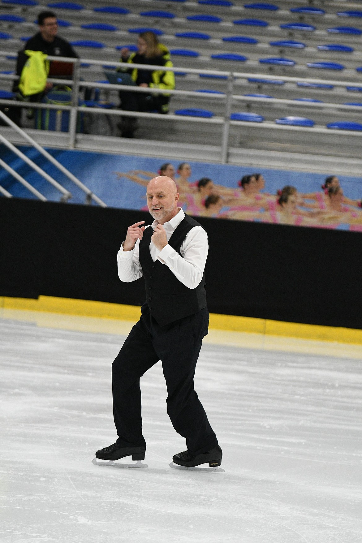 Photo by KrPhotogs Photography LLC
Dean Wiles reacts after landing a jump during the Adult Figure Skating Championship on April 9 in Newark, Del.