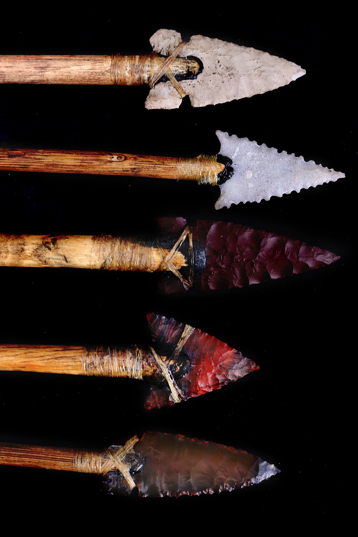 A selection of finished arrows created by Tom Blais using traditional techniques. (Jeremy Weber/Daily Inter Lake)