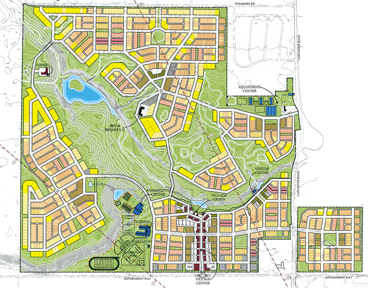 This map shows where houses, green spaces, walking paths and other amenities are planned for Hayden Canyon, a 610-acre master-planned community being constructed at Lancaster Road and Government Way in Hayden.
