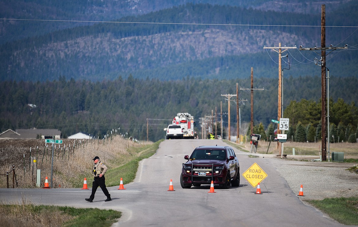 Emergency responders blocked traffic to the scene of a small plane crash in the West Valley on Saturday, April 30. (Casey Kreider/Daily Inter Lake)