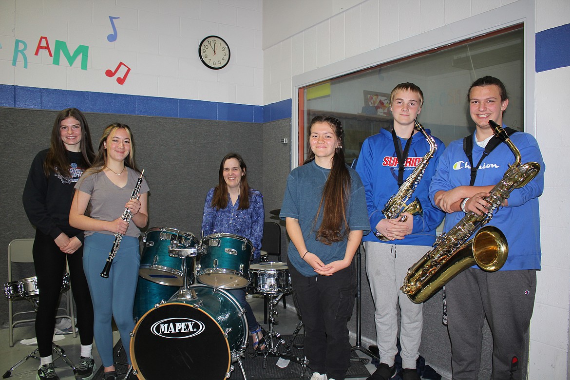 Sorren Reese,  Abby Wheeler, Mrs. Deborah Terrill, Addison Martin, Jason Merrill and Trevor Wolff. Absent from the picture is Lanie Crabb. The 6 students will be competing at the state level this Friday and Saturday representing Superior High School. (Monte Turner/Mineral Independent)