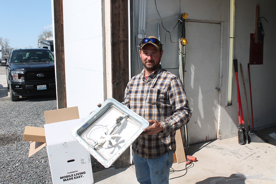 Basin RV Repair technician John Meier shows a skylight that needed to be replaced on an RV. Ventilation is important in a camper just as it is in a home.