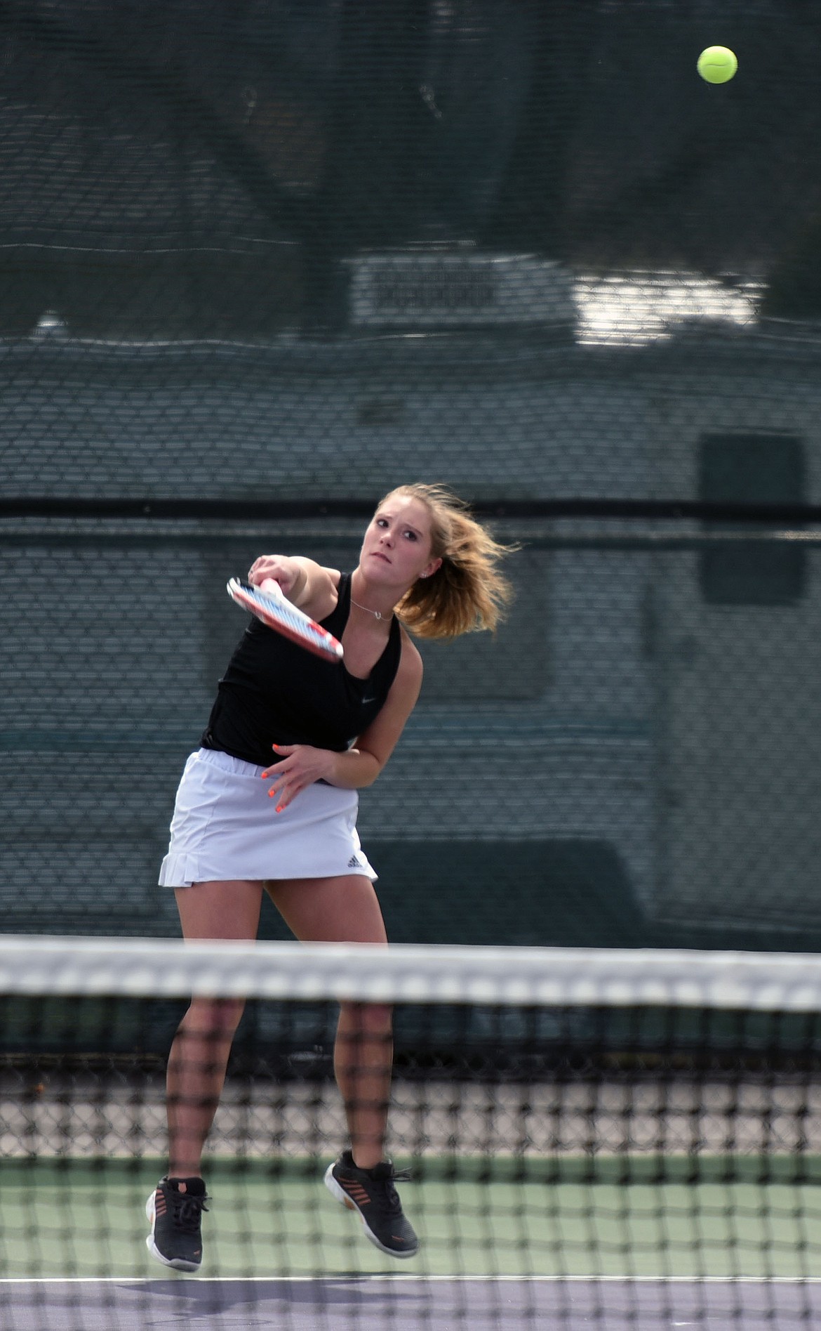 Polson's Sierra Lundeen defeated Lillian McDonald of Columbia Falls 6-0, 6-0. (Scot Heisel/Lake County Leader)