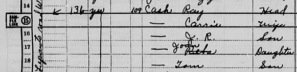 J.R. Cash, who would grow up to be Johnny Cash, is listed in the 1950 census at age 18 as living with his family in Dyess, Ark., where his boyhood home still stands.