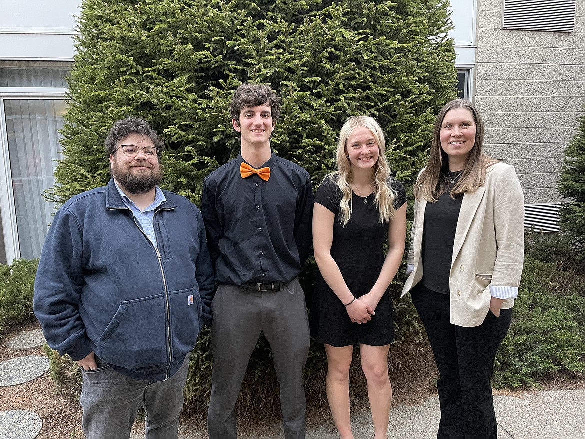 On Monday, May 2,the Region 1 principals recognized two seniors and their chosen teachers at the NISTAR awards banquet at the Best Western CDA Inn.  The students selected by the PRLHS staff had to be in the top 10% of their class. Pictured, from left, are Jonathon Baron, Everett Hannah, Ona Rose, and Kim Colombini.