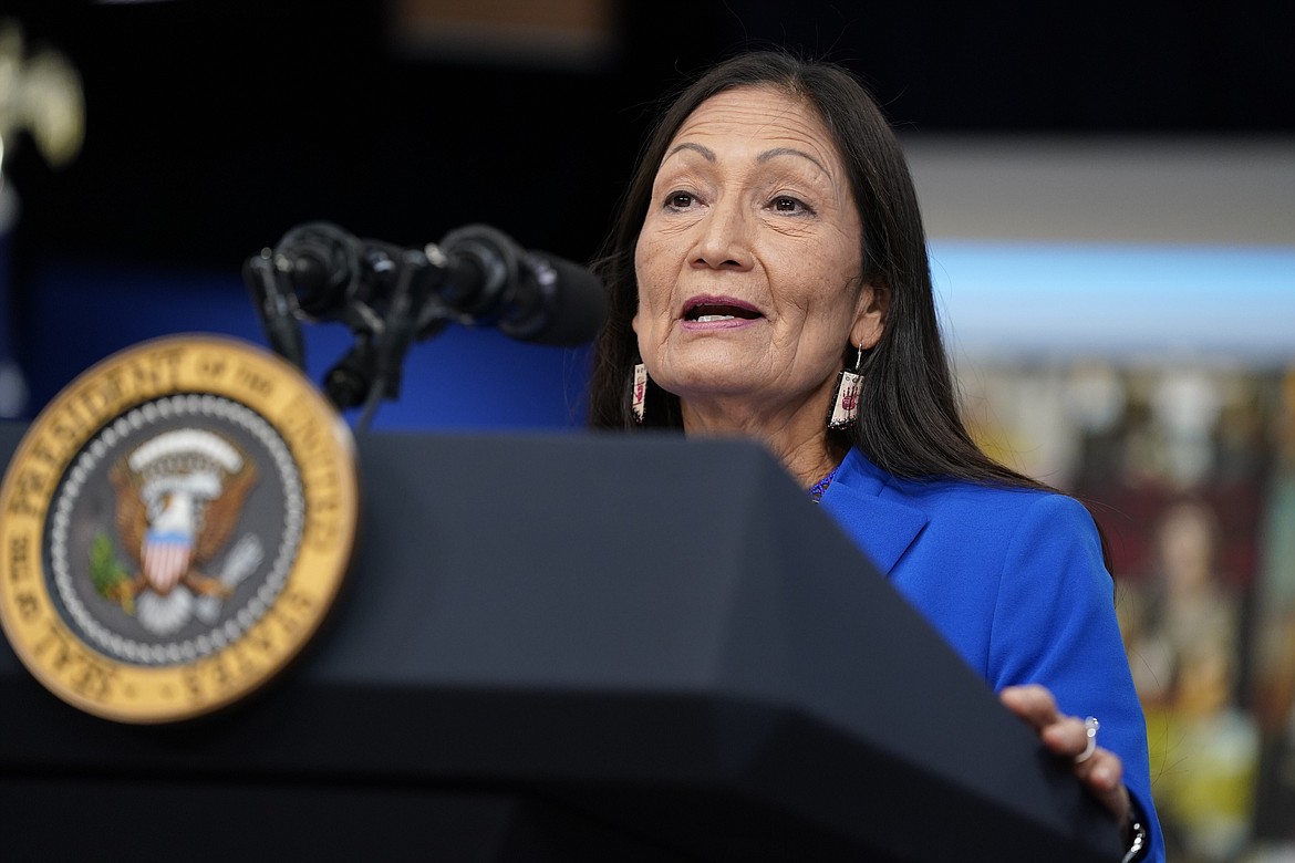 Interior Secretary Deb Haaland speaks during a Tribal Nations Summit during Native American Heritage Month, in the South Court Auditorium on the White House campus, on Nov. 15, 2021, in Washington. (AP Photo/Evan Vucci, File)