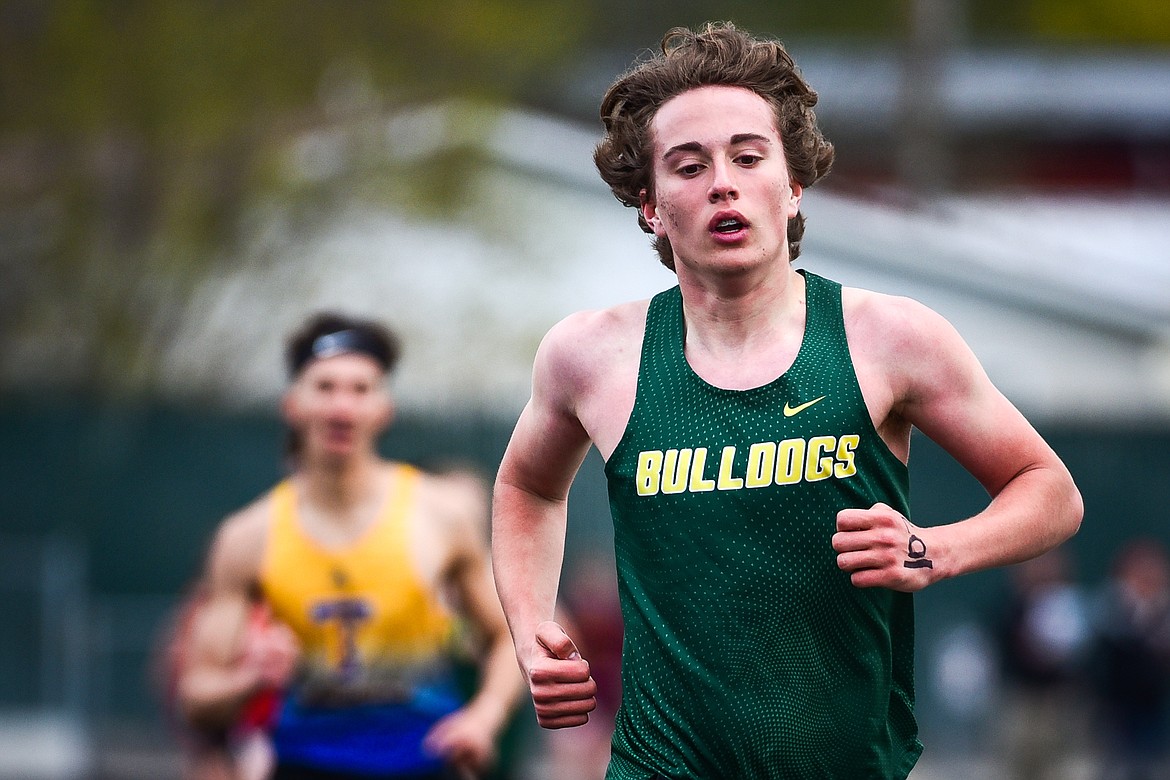 Whitefish's Deneb Linton placed first in the boys 3200 meter run at the Archie Roe Invitational track meet at Legends Stadium on Saturday, May 7. (Casey Kreider/Daily Inter Lake)