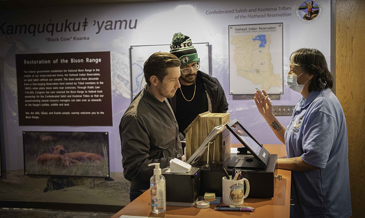 Roxy Acevedo Avant Rungta from India, and Sam Baralcn from Russia, at the National Bison Range visitor center. (Tracy Scott/Valley Press)