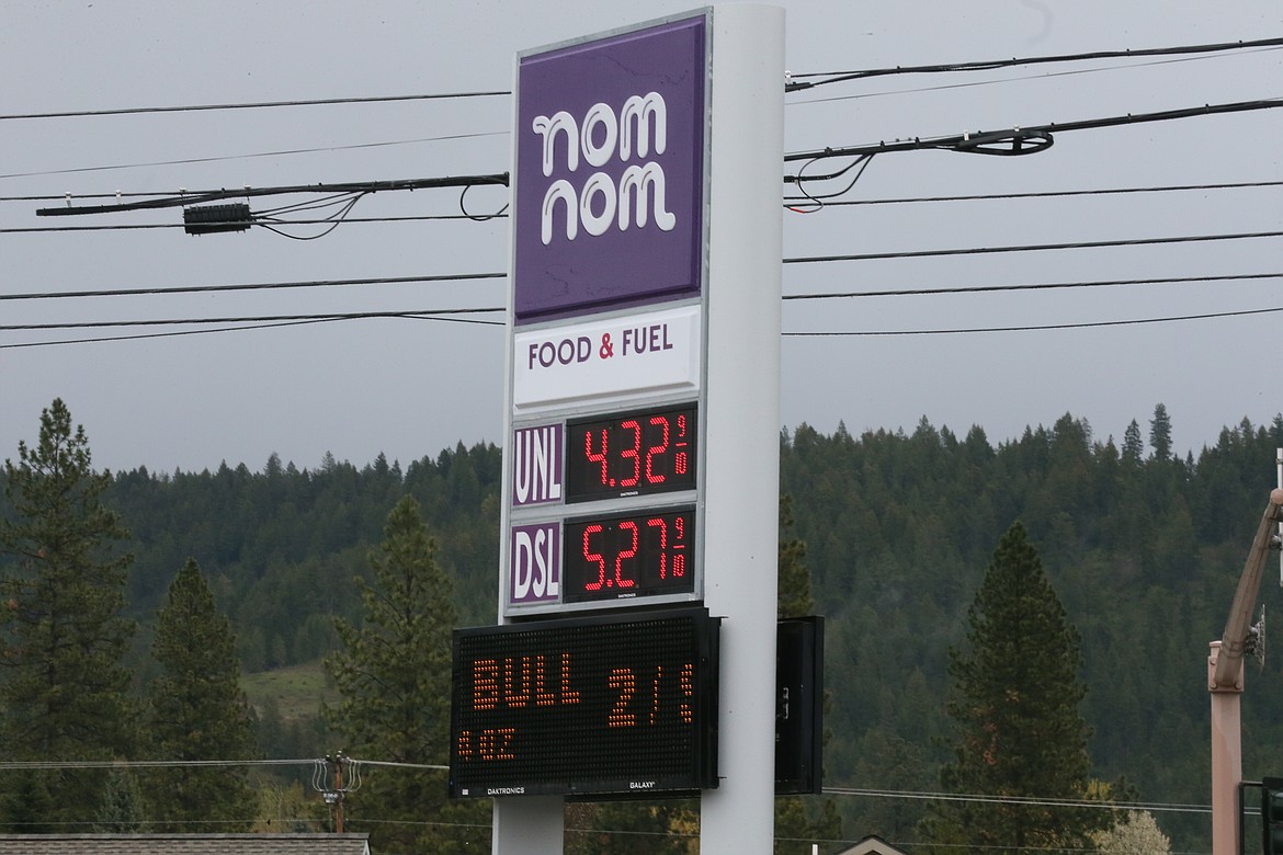 Gas at the Nomnom on Best Avenue and 15th Street in Coeur d'Alene was $4.32 per gallon for unleaded and $5.27 per gallon for diesel on Monday.