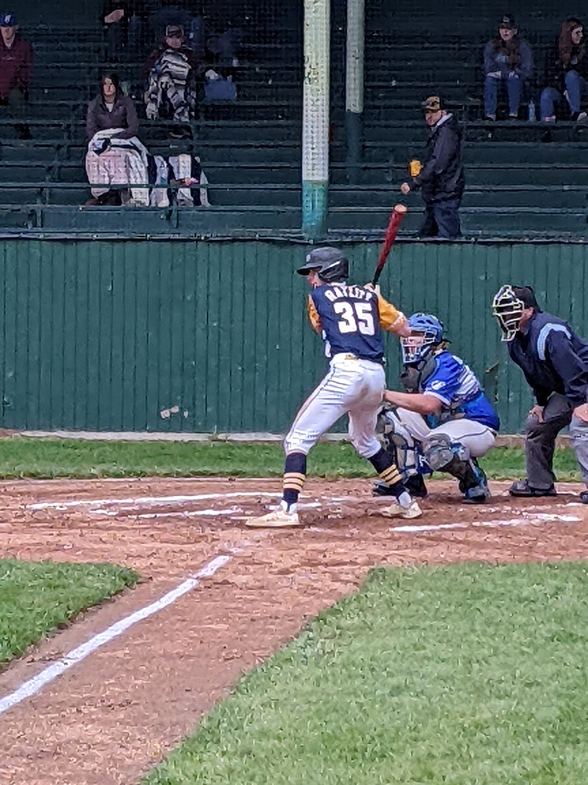 Infielder Eli Ratliff of Thompson Falls, waits for his pitch in the opening game of the Libby Wooden Bats tournament this weekend.  The Riverdogs placed second in the tourney, which was won by the Mission Valley Mariners A team. (Photo by Jon Zigler)