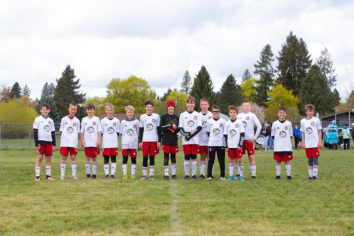 Photo courtesy BUSCEMA PHOTOGRAPHY
The Timbers North FC 11 Boys soccer team competed this past weekend in the 31st annual Bill Eisenwinter Hot Shot Tournament in Coeur d’Alene. The team played against FC Spokane, Missoula Surf and Flathead SC in the U11B Gold bracket, missing a chance to medal by only one point. Timbers goals were scored by Kannon Foreman, Charlie McVey (3), Bode Barton assisted by Lucas Buscema, with Damon Mysse and Kolby Johnson as goalkeepers. From left are Nolan Rice, Ryder Quinn, Oliver Peters, Kellan Alexander, Bode Barton, Lucas Buscema, Damon Mysse, Landon Smith, Asher Smith, Kolby Johnson, Charlie McVey, Eli Nail, Ryder Benca and Owen Newby.