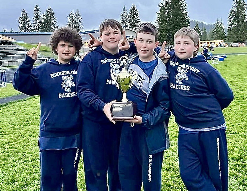 BCMS seventh and eighth grade boys track teams win districts. (left to right) Rocky Garcia, Gabriel Warren, Kordale Burt and Cooper Higgins.