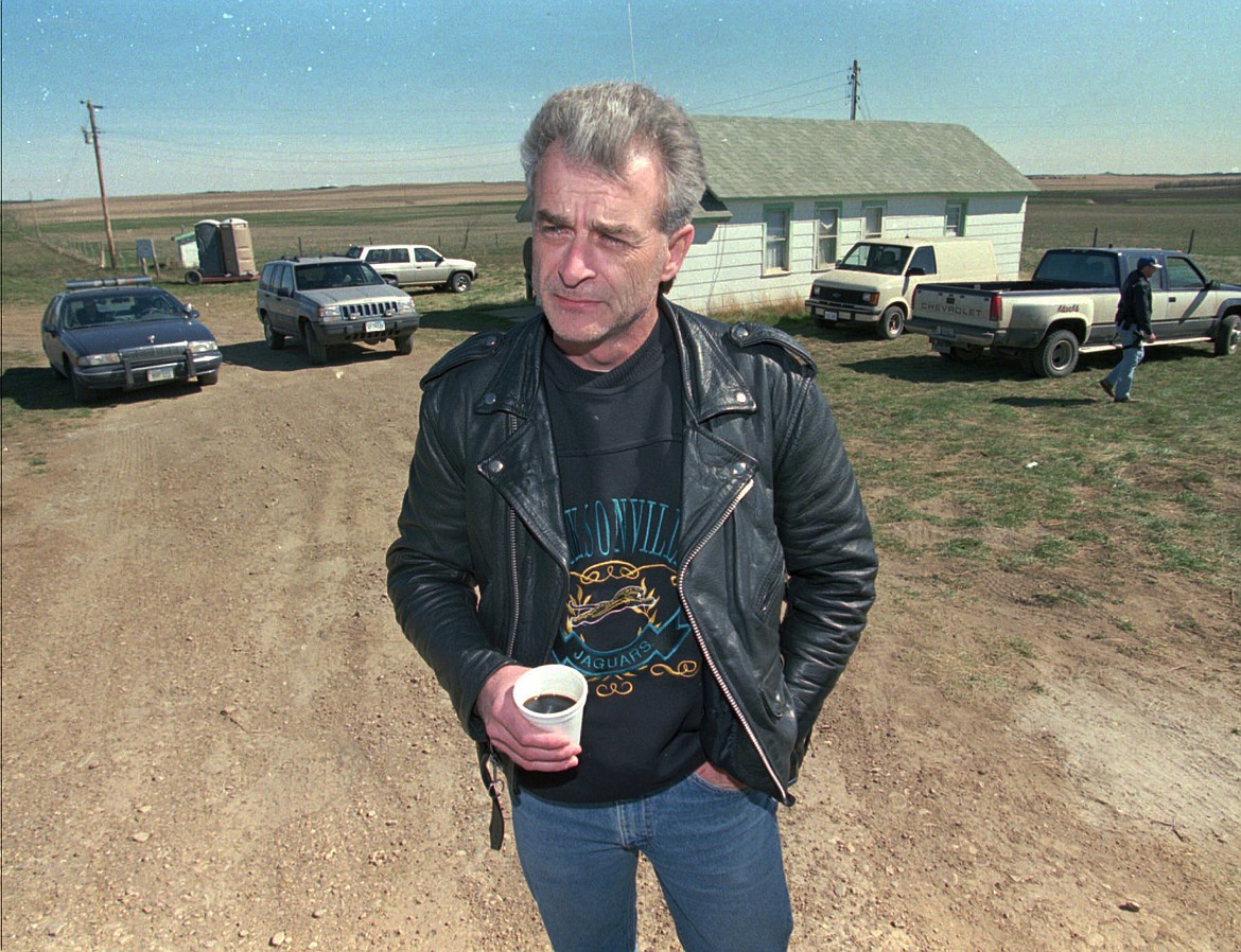 Randy Weaver, the object of the Ruby Ridge siege, visits with the media at the main FBI roadblock outside the Freemen compound in Montana on April 27, 1996. Weaver, patriarch of a family that were involved in an 11-day Idaho standoff in 1992 with federal agents that left three people dead and served as a spark for the growth of anti-government extremists, has died at the age of 74. His death was announced Thursday, May 12, 2022, in a Facebook post by daughter Sara Weaver, who lives near Kalispell, Montana.