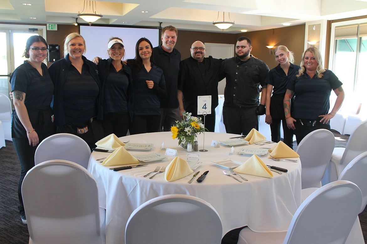 Pillar Rock Grill head chef Sameh Farag (fourth from right) with some of his staff. Pictured (from left) Mirah Farag, Cambree Letkeman, Shoshana Lutz, Destiny Barerra, Cory Bartelle, Sameh Farag, Isaiah Farag, Olivia Mayo and Mariah Koenig.