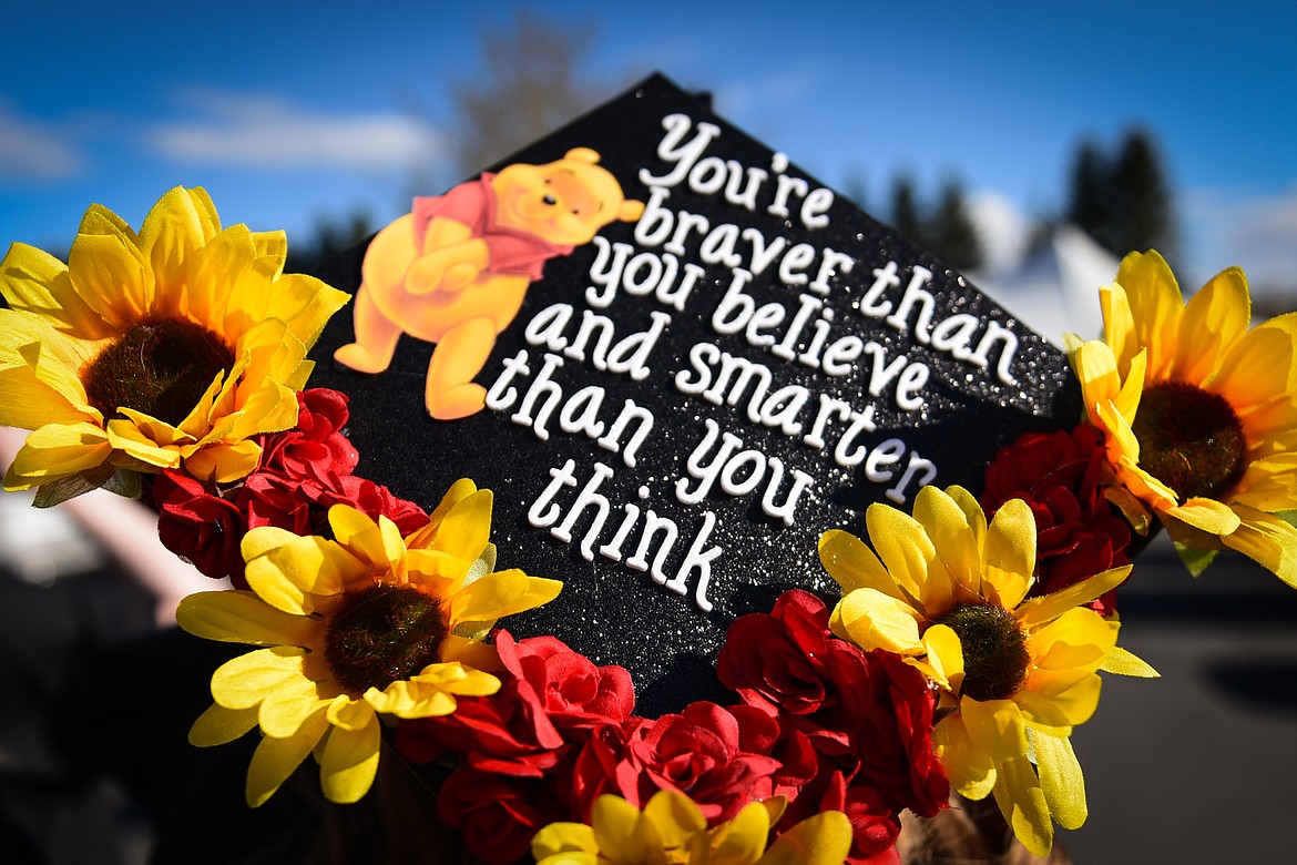 A graduate's decorative mortarboard during the processional at the Flathead Valley Community College Class of 2022 commencement ceremony on Friday, May 13. A total of 304 graduates earned 319 degrees and certificates (Casey Kreider/Daily Inter Lake)
