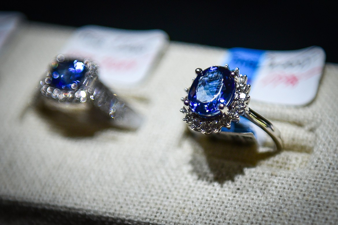 Tanzanite rings at L'Or Custom Jewelers in Kalispell on Thursday, May 12. (Casey Kreider/Daily Inter Lake)
