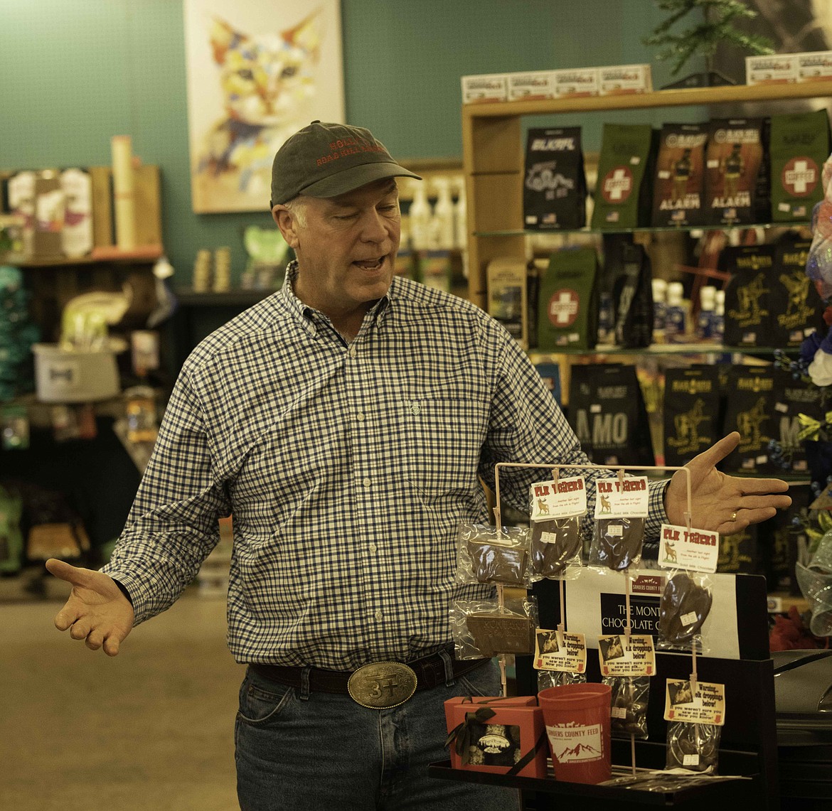 Gov. Greg Gianforte at Sanders County Feed in Thompson Falls. (Tracy Scott/Valley Press)