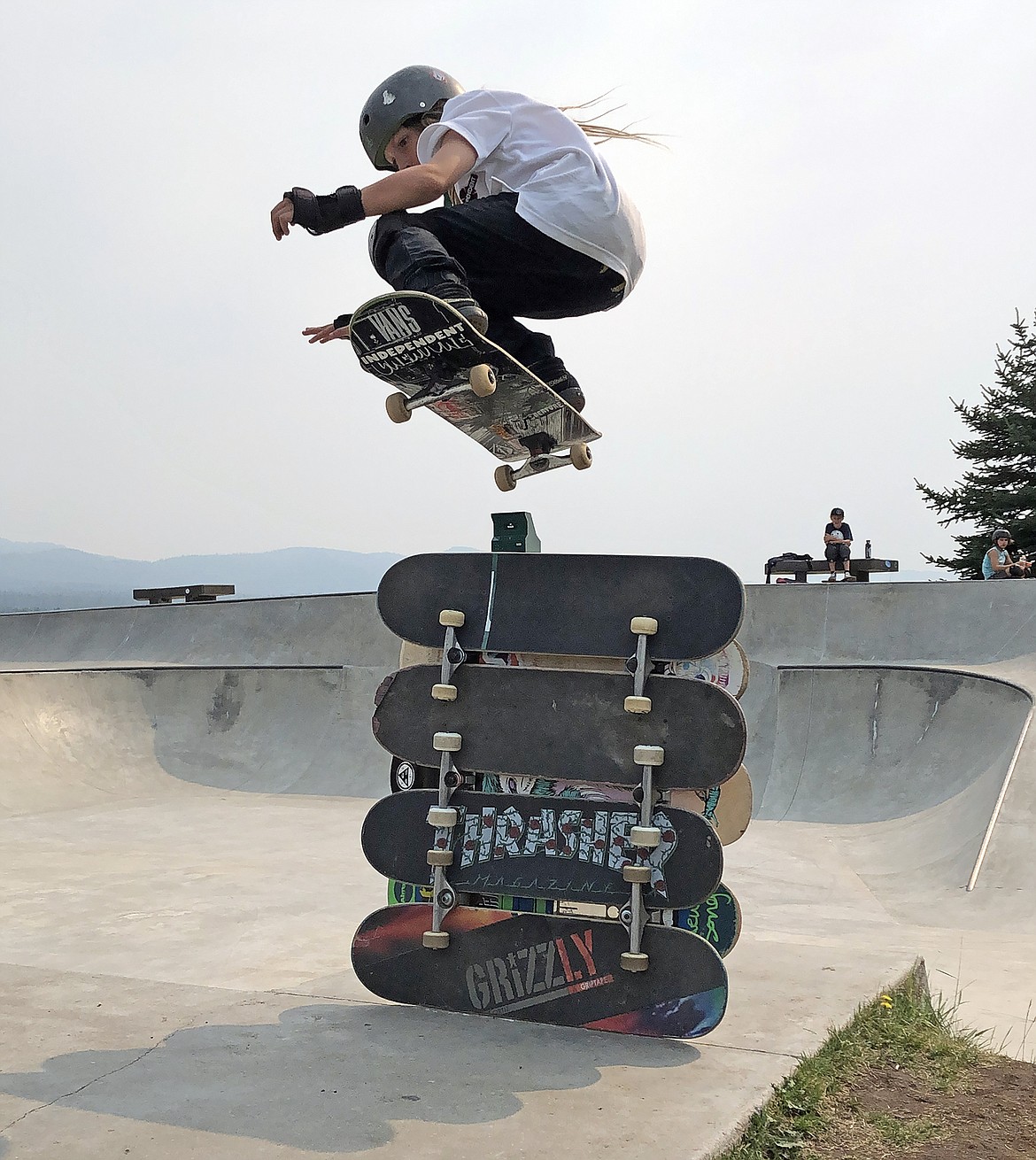 Whitefish SK8Fish Camp participant Liam McNamara clears seven boards. (Photo courtesy of SK8Fish Camp)