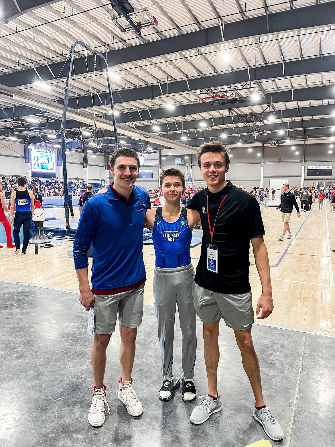 Courtesy photo

Avant Coeur Gymnastics Level 10 Caden Severtson competed at the national championships at Bell Bank Park in Mesa, Ariz., this past weekend. Caden tied for 8th on Pommel with an 11.550, and had a high of 12 on Vault. From left are coach Matt Auerbach, Caden Severtson and coach Jon Winkelbaur.
